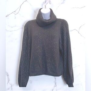 Express Dark Gray Metallic Ballon Sleeve Turtleneck Sweater Size Small